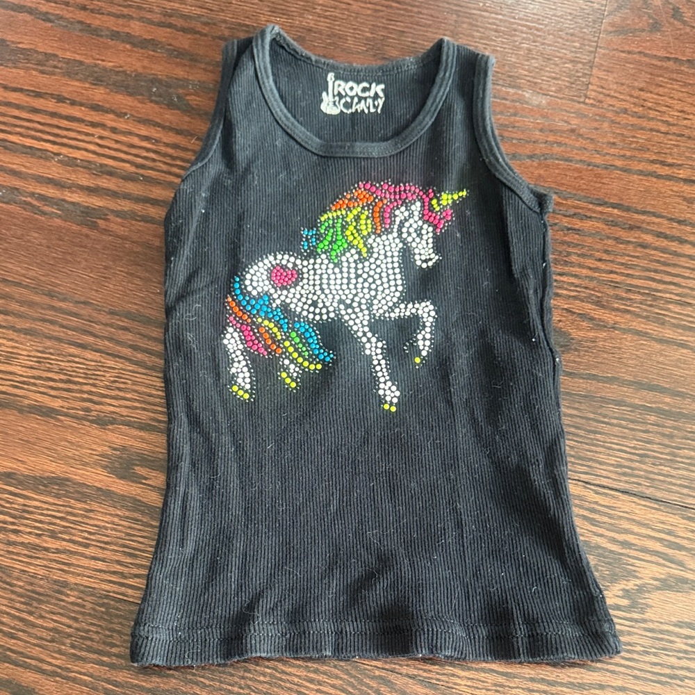 Rock & Candy Black Tank Top with Colorful Unicorn